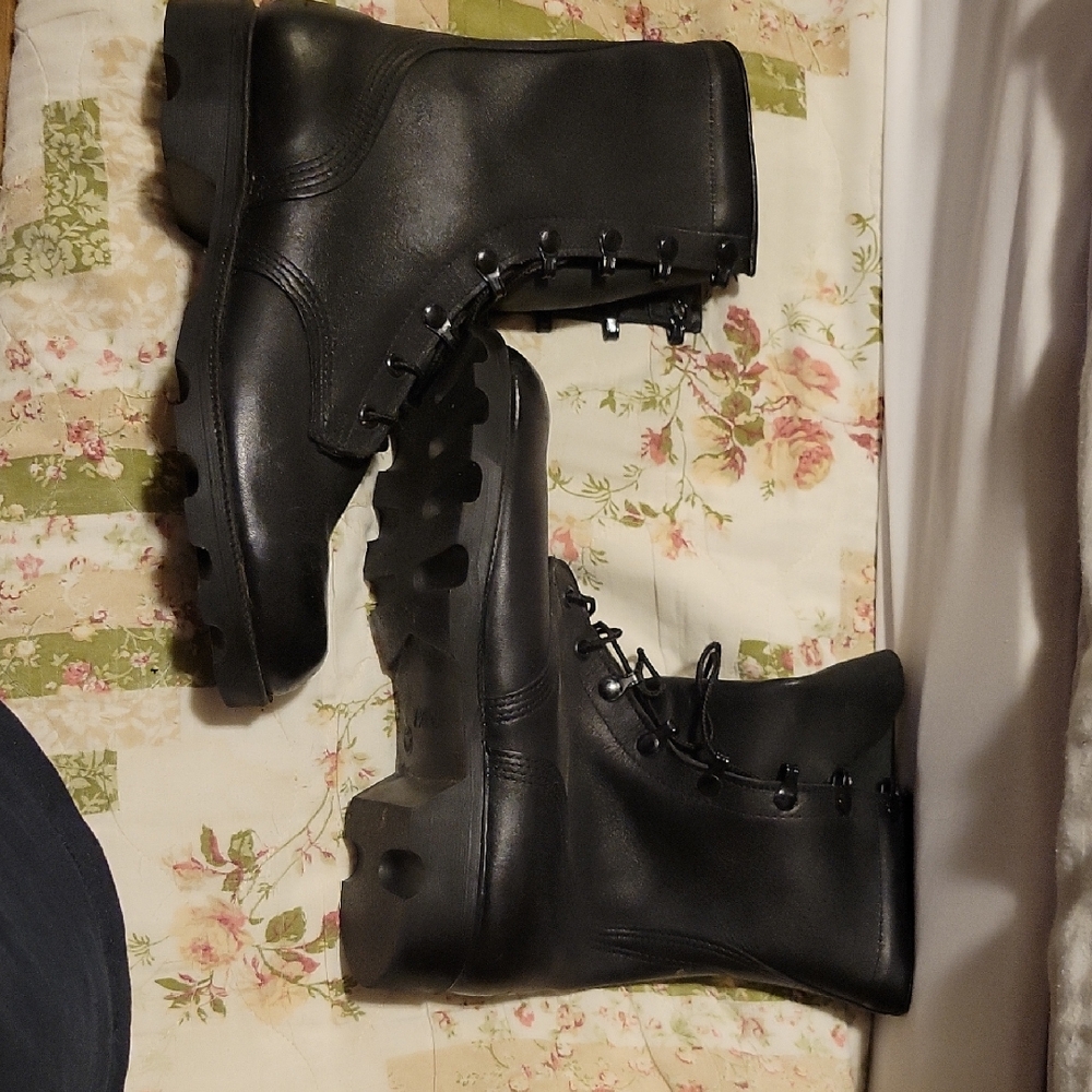 Black Leather Mens Combat Boots
